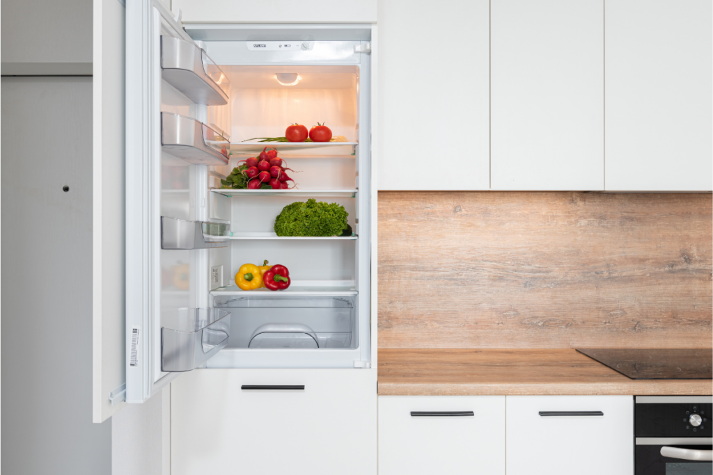 Open bottom freezer fridge with limited refrigerator capacity size.